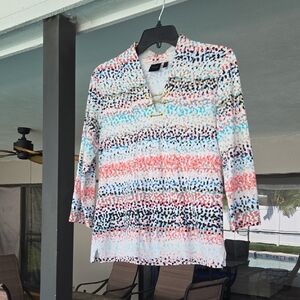 Rafaella Geometric V-Neck Top